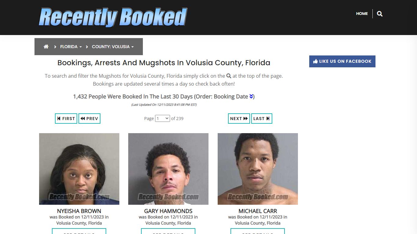 Recent bookings, Arrests, Mugshots in Volusia County, Florida